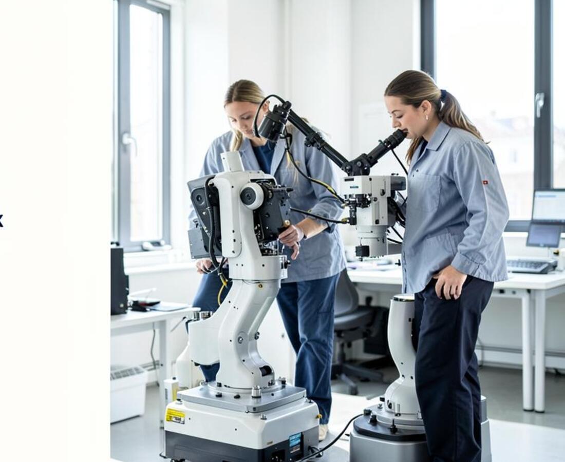 Technici werken samen met moderne robotica